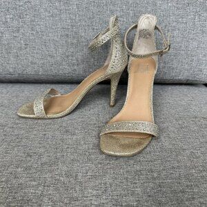 Material Girl Heels Womens 8 Blaire Silver Sparkle Sequin Strappy Stiletto